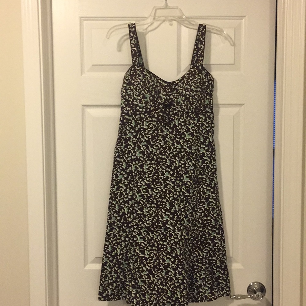Cute sundress. Teal, brown, and white.